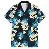 Dark Cyan Tropical Hawaii Family Matching Off The Shoulder Long Sleeve Dress and Hawaiian Shirt Seamless Monstera Plumeria Hawaiian Pattern - Polynesian Pride