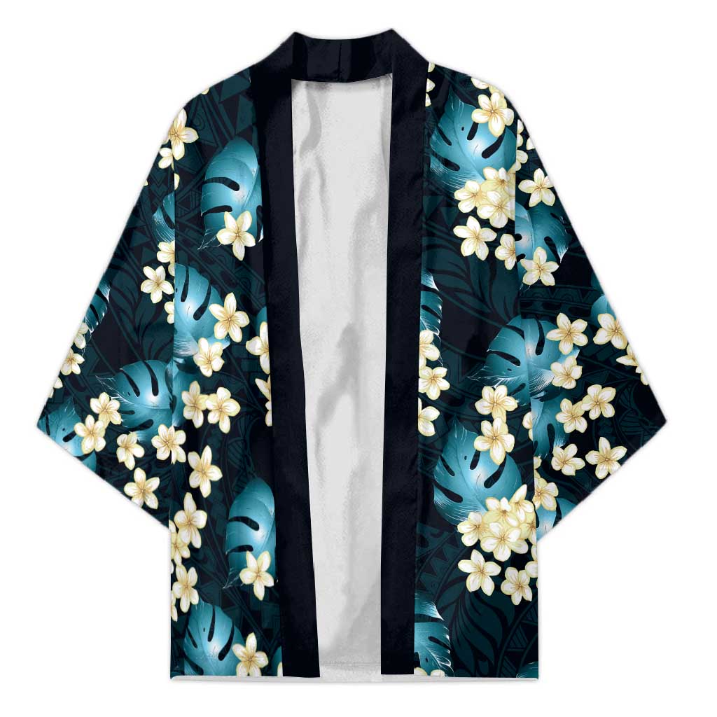 Dark Cyan Tropical Hawaii Kimono Seamless Monstera Plumeria Hawaiian Pattern LT14 Unisex Dark Cyan - Polynesian Pride