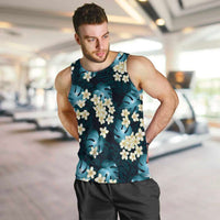 Dark Cyan Tropical Hawaii Men Tank Top Seamless Monstera Plumeria Hawaiian Pattern - Polynesian Pride