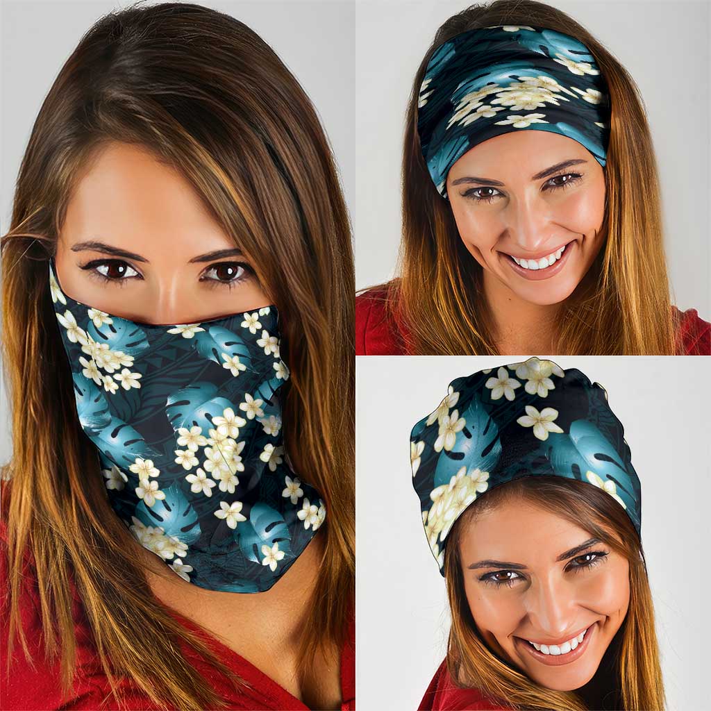 Dark Cyan Tropical Hawaii Neck Gaiter Seamless Monstera Plumeria Hawaiian Pattern LT14 - Polynesian Pride