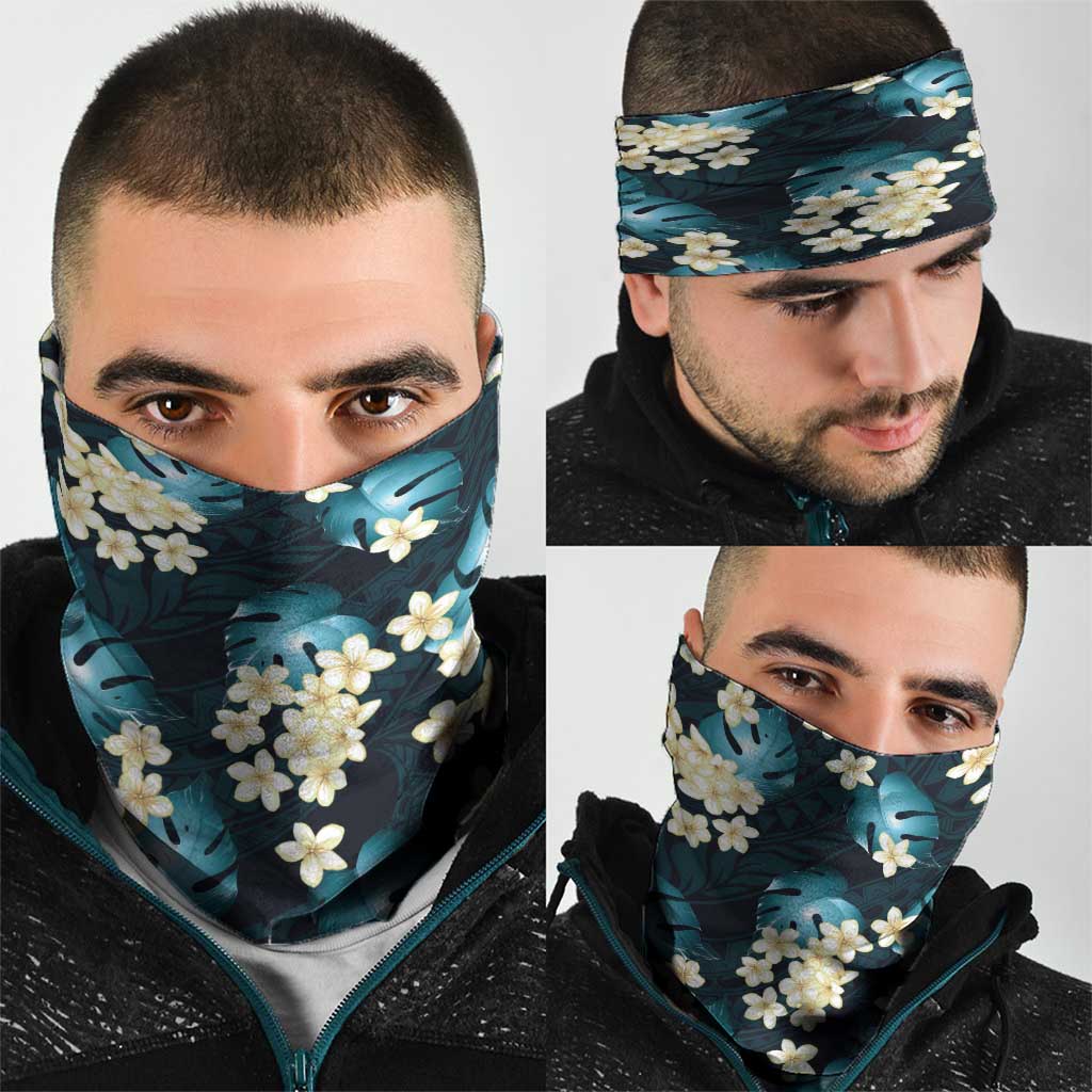 Dark Cyan Tropical Hawaii Neck Gaiter Seamless Monstera Plumeria Hawaiian Pattern LT14 - Polynesian Pride