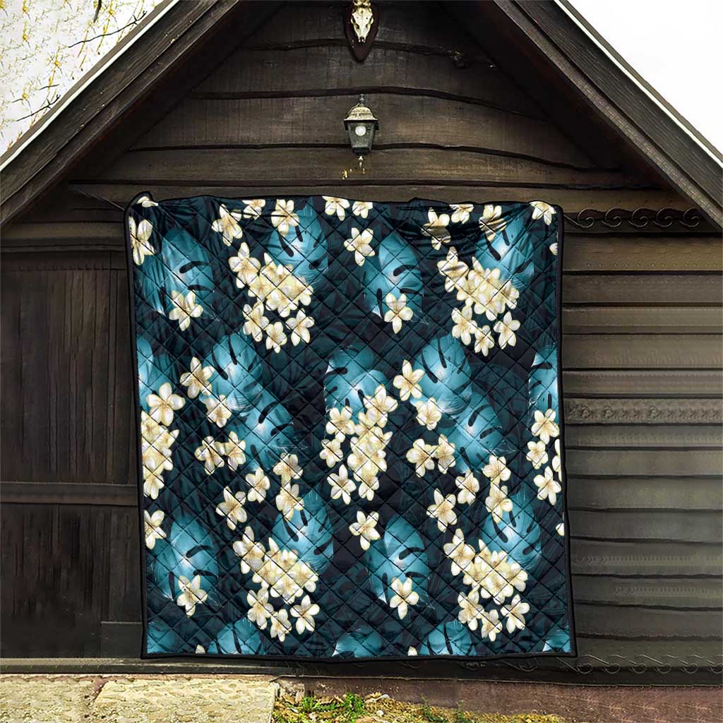 Dark Cyan Tropical Hawaii Quilt Seamless Monstera Plumeria Hawaiian Pattern - Polynesian Pride