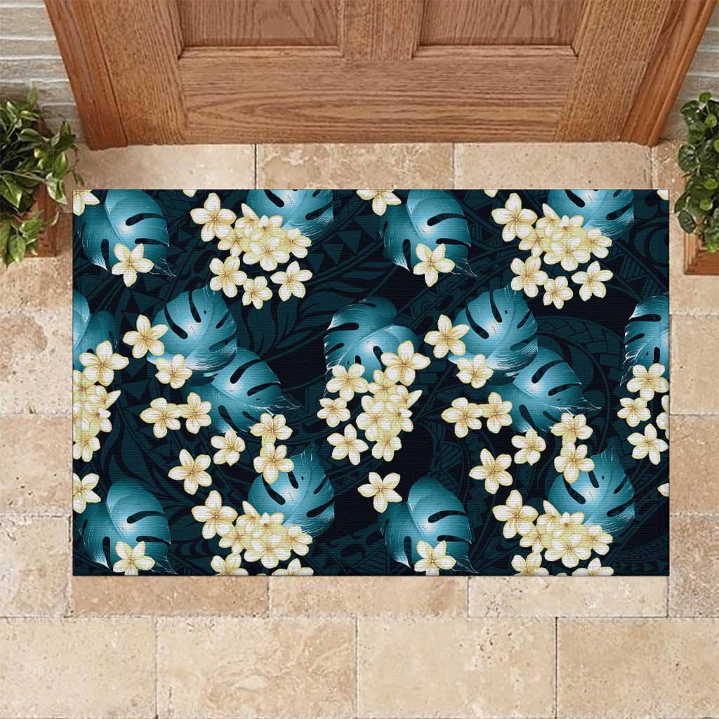 Dark Cyan Tropical Hawaii Rubber Doormat Seamless Monstera Plumeria Hawaiian Pattern LT14 Dark Cyan - Polynesian Pride