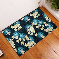 Dark Cyan Tropical Hawaii Rubber Doormat Seamless Monstera Plumeria Hawaiian Pattern LT14 - Polynesian Pride