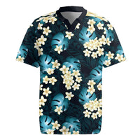 Dark Cyan Tropical Hawaii Rugby Jersey Seamless Monstera Plumeria Hawaiian Pattern - Polynesian Pride