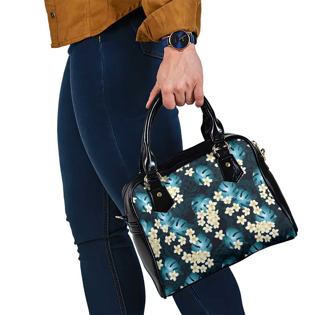 Dark Cyan Tropical Hawaii Shoulder Handbag Seamless Monstera Plumeria Hawaiian Pattern - Polynesian Pride