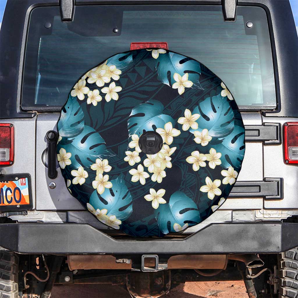 Dark Cyan Tropical Hawaii Spare Tire Cover Seamless Monstera Plumeria Hawaiian Pattern - Polynesian Pride