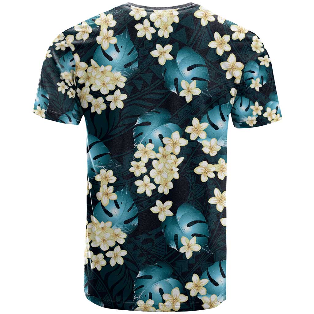 Dark Cyan Tropical Hawaii T Shirt Seamless Monstera Plumeria Hawaiian Pattern - Polynesian Pride