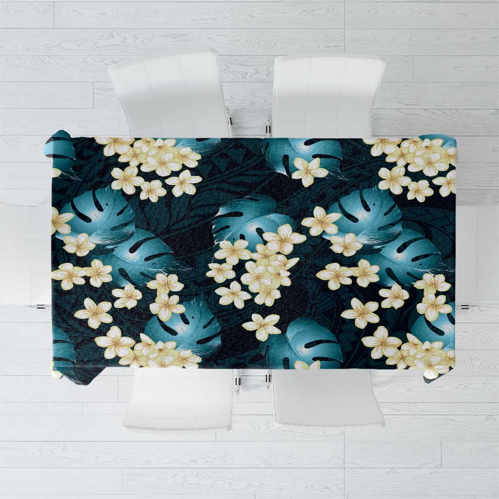Dark Cyan Tropical Hawaii Tablecloth Seamless Monstera Plumeria Hawaiian Pattern LT14 Dark Cyan - Polynesian Pride