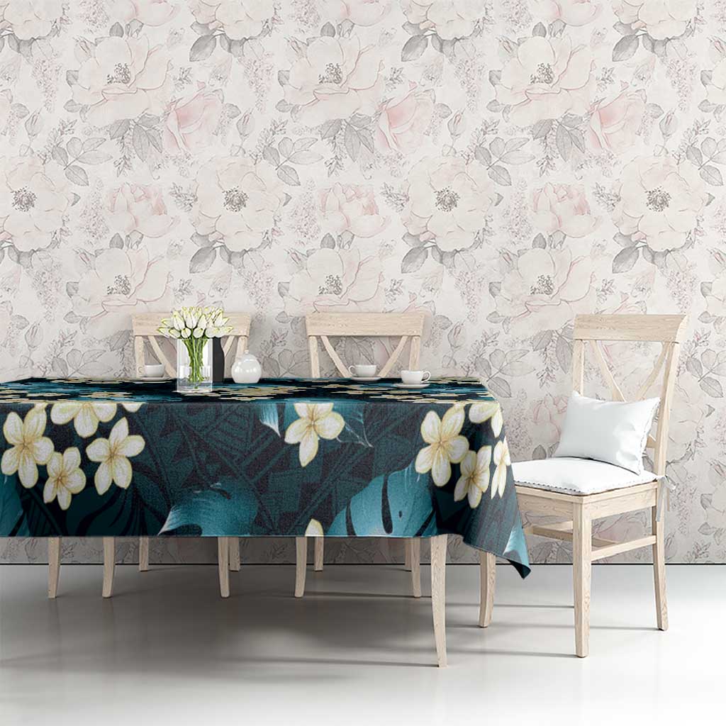 Dark Cyan Tropical Hawaii Tablecloth Seamless Monstera Plumeria Hawaiian Pattern LT14 - Polynesian Pride