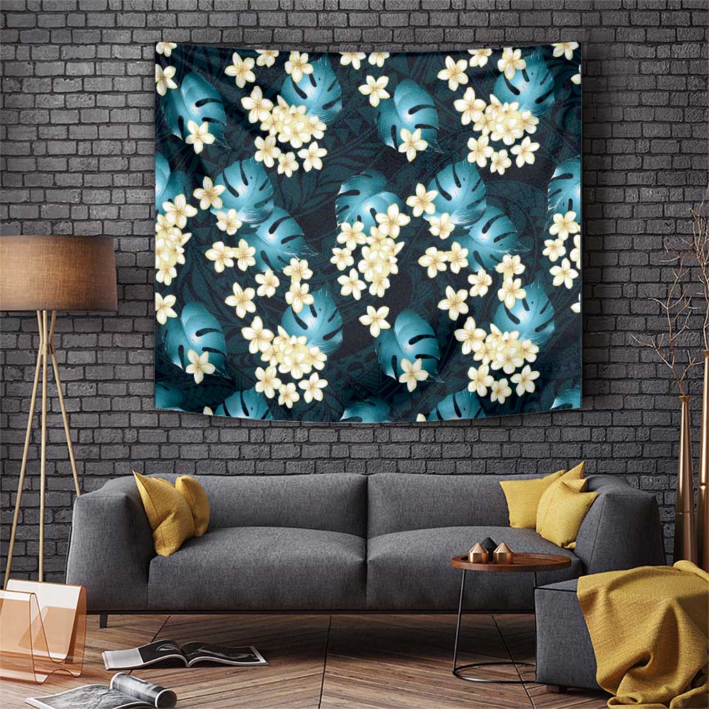 Dark Cyan Tropical Hawaii Tapestry Seamless Monstera Plumeria Hawaiian Pattern LT14 Dark Cyan - Polynesian Pride