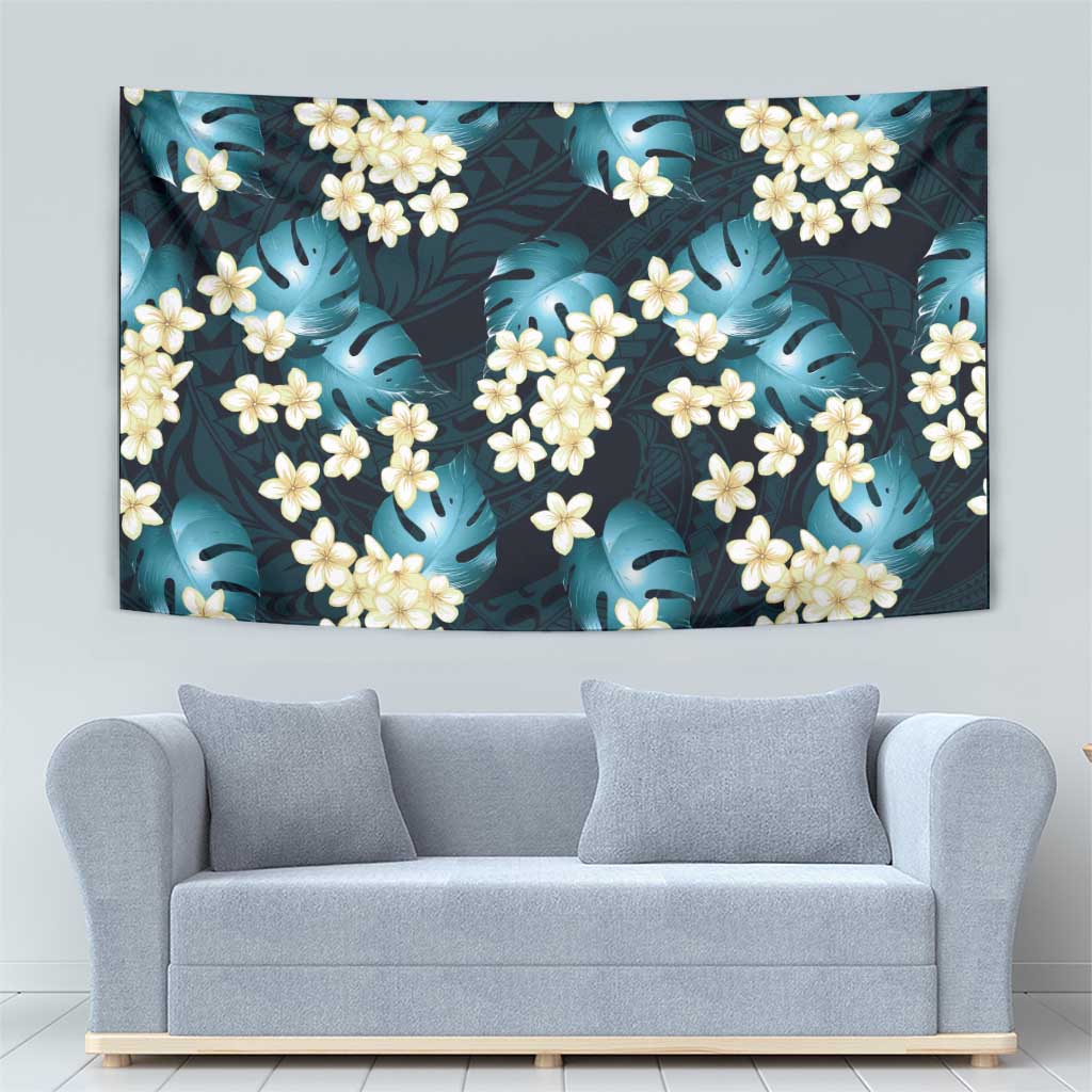 Dark Cyan Tropical Hawaii Tapestry Seamless Monstera Plumeria Hawaiian Pattern LT14 - Polynesian Pride