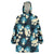 Dark Cyan Tropical Hawaii Wearable Blanket Hoodie Seamless Monstera Plumeria Hawaiian Pattern - Polynesian Pride