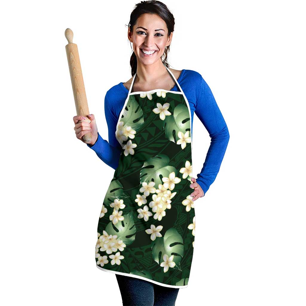 Green Tropical Hawaii Apron Seamless Monstera Plumeria Hawaiian Pattern - Polynesian Pride