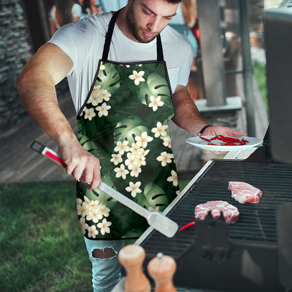Green Tropical Hawaii Apron Seamless Monstera Plumeria Hawaiian Pattern - Polynesian Pride