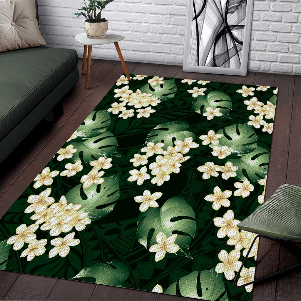Green Tropical Hawaii Area Rug Seamless Monstera Plumeria Hawaiian Pattern - Polynesian Pride