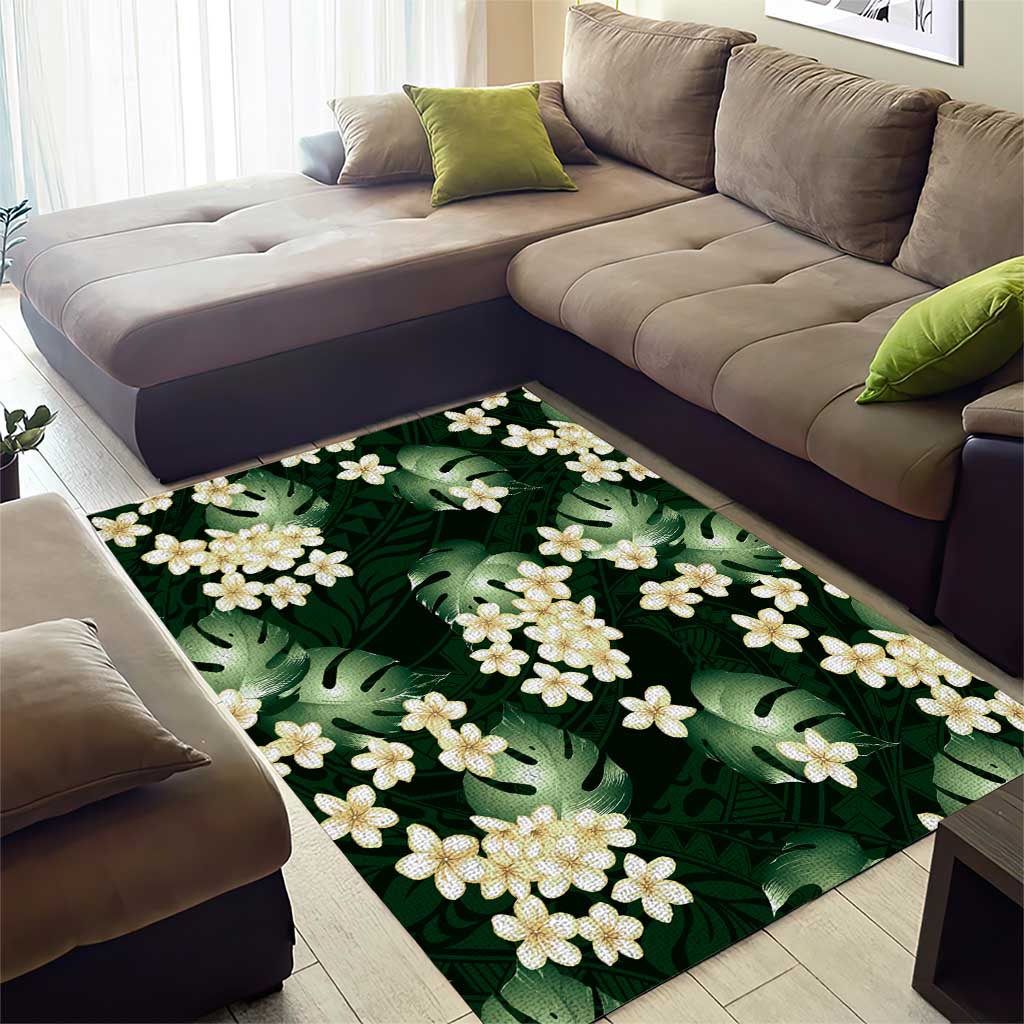 Green Tropical Hawaii Area Rug Seamless Monstera Plumeria Hawaiian Pattern - Polynesian Pride