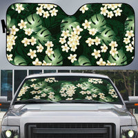 Green Tropical Hawaii Auto Sun Shade Seamless Monstera Plumeria Hawaiian Pattern - Polynesian Pride