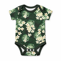 Green Tropical Hawaii Baby Onesie Seamless Monstera Plumeria Hawaiian Pattern