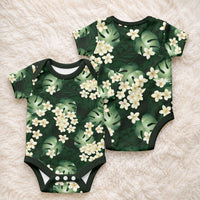 Green Tropical Hawaii Baby Onesie Seamless Monstera Plumeria Hawaiian Pattern