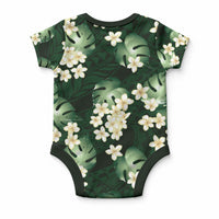 Green Tropical Hawaii Baby Onesie Seamless Monstera Plumeria Hawaiian Pattern
