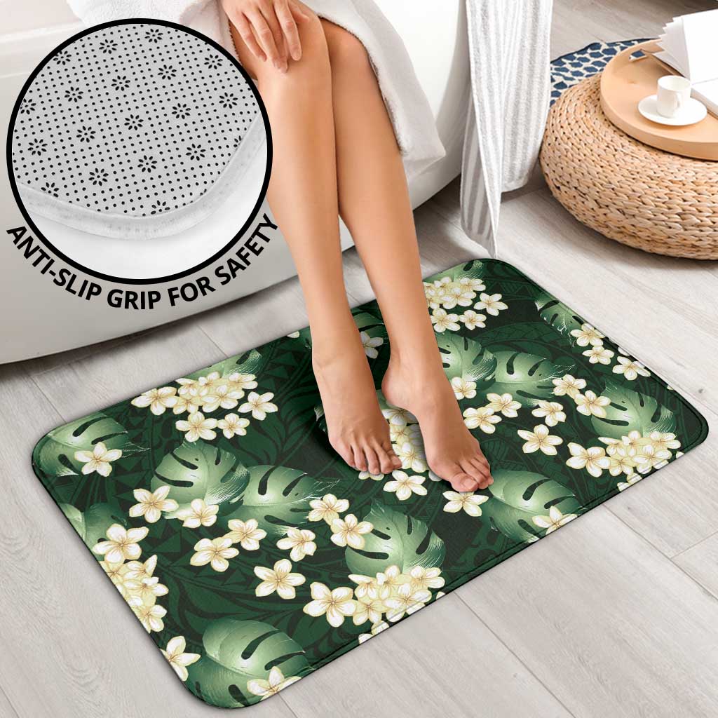 Green Tropical Hawaii Bathroom Set Seamless Monstera Plumeria Hawaiian Pattern - Polynesian Pride