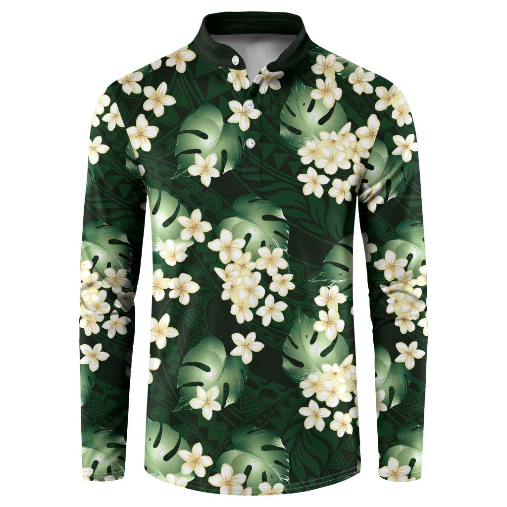 Green Tropical Hawaii Button Sweatshirt Seamless Monstera Plumeria Hawaiian Pattern LT14 Green - Polynesian Pride