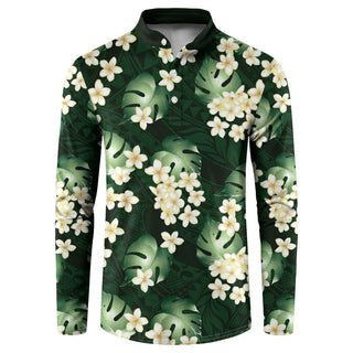Green Tropical Hawaii Button Sweatshirt Seamless Monstera Plumeria Hawaiian Pattern LT14 - S / Green