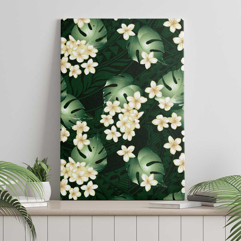 Green Tropical Hawaii Canvas Wall Art Seamless Monstera Plumeria Hawaiian Pattern - Polynesian Pride