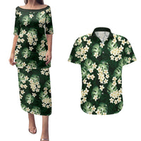 Green Tropical Hawaii Couples Matching Puletasi and Hawaiian Shirt Seamless Monstera Plumeria Hawaiian Pattern LT14 Green - Polynesian Pride