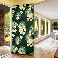 Green Tropical Hawaii Door Cover Seamless Monstera Plumeria Hawaiian Pattern - Polynesian Pride