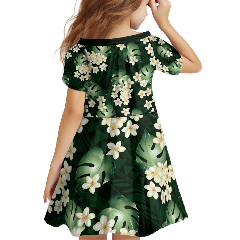 Green Tropical Hawaii Family Matching Long Sleeve Bodycon Dress and Hawaiian Shirt Seamless Monstera Plumeria Hawaiian Pattern - Polynesian Pride