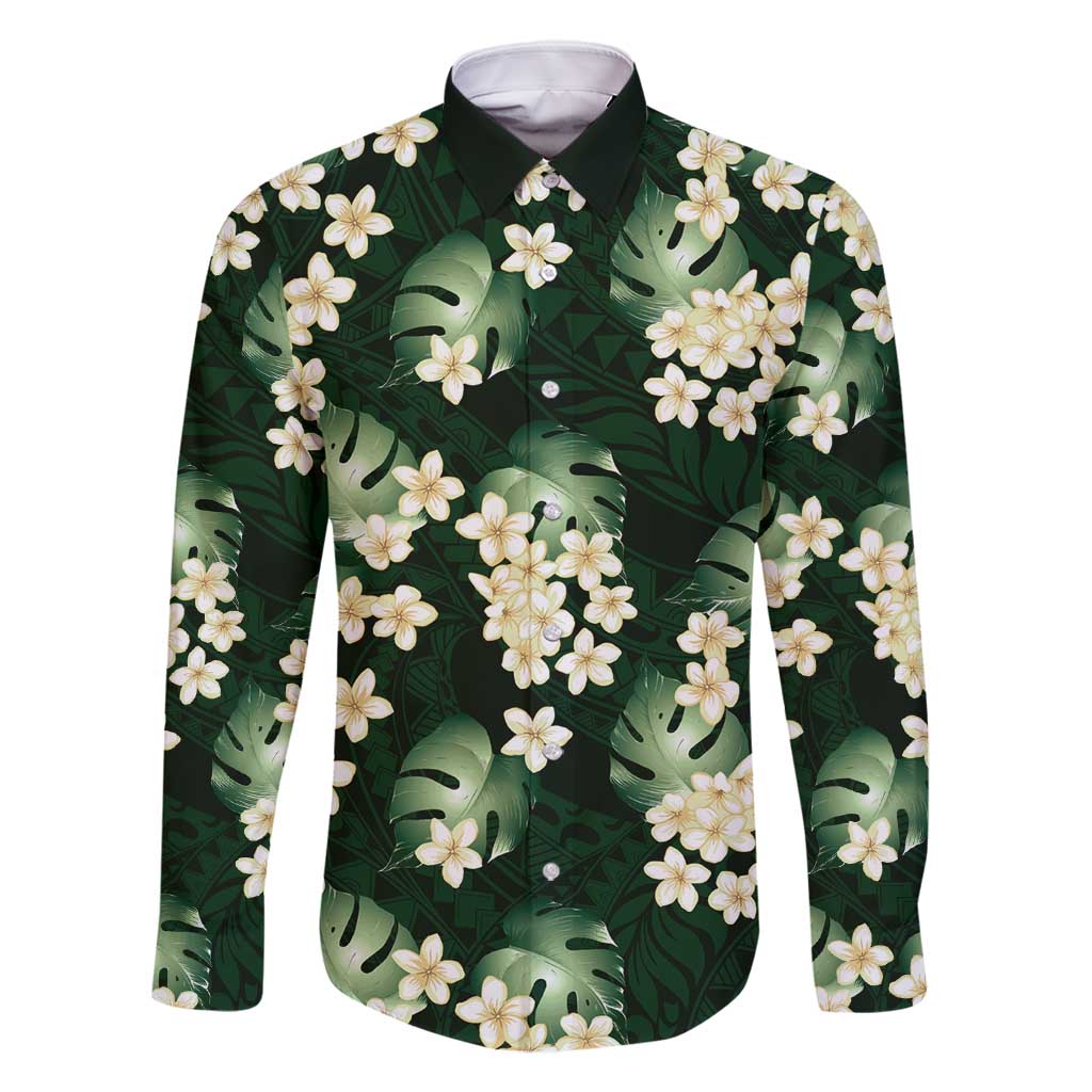 Green Tropical Hawaii Family Matching Off Shoulder Short Dress and Hawaiian Shirt Seamless Monstera Plumeria Hawaiian Pattern - Polynesian Pride