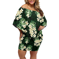 Green Tropical Hawaii Family Matching Off Shoulder Short Dress and Hawaiian Shirt Seamless Monstera Plumeria Hawaiian Pattern - Polynesian Pride