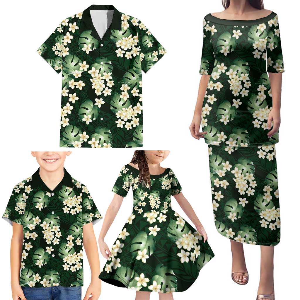 Green Tropical Hawaii Family Matching Puletasi and Hawaiian Shirt Seamless Monstera Plumeria Hawaiian Pattern LT14 - Polynesian Pride