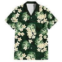 Green Tropical Hawaii Family Matching Puletasi and Hawaiian Shirt Seamless Monstera Plumeria Hawaiian Pattern LT14 Dad's Shirt - Short Sleeve Green - Polynesian Pride