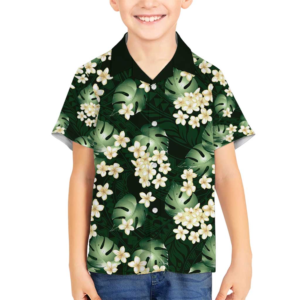 Green Tropical Hawaii Family Matching Puletasi and Hawaiian Shirt Seamless Monstera Plumeria Hawaiian Pattern LT14 Son's Shirt Green - Polynesian Pride