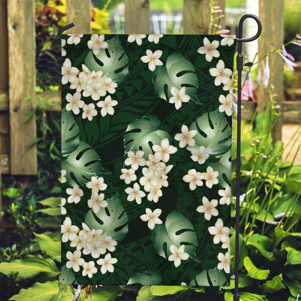 Green Tropical Hawaii Garden Flag Seamless Monstera Plumeria Hawaiian Pattern - Polynesian Pride