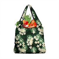 Green Tropical Hawaii Grocery Bag Seamless Monstera Plumeria Hawaiian Pattern - Polynesian Pride