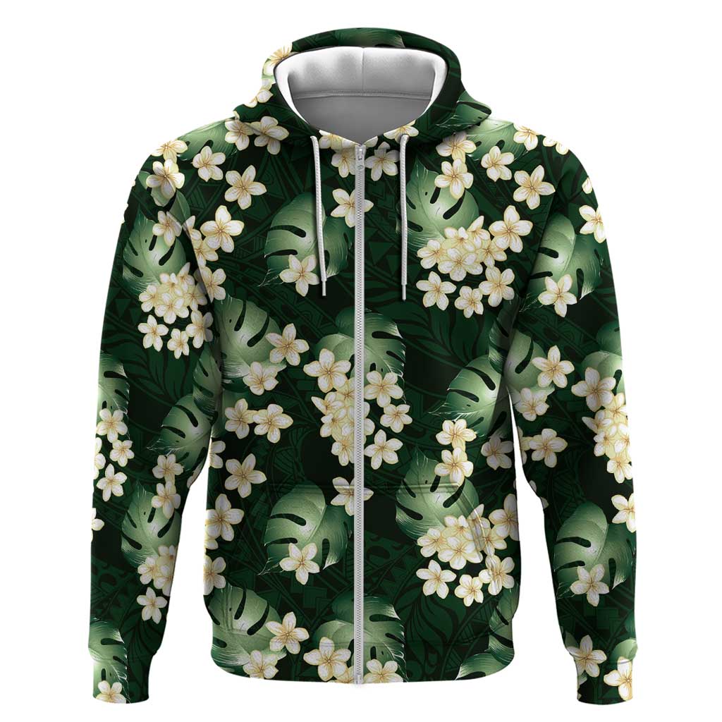 Green Tropical Hawaii Hoodie Seamless Monstera Plumeria Hawaiian Pattern - Polynesian Pride