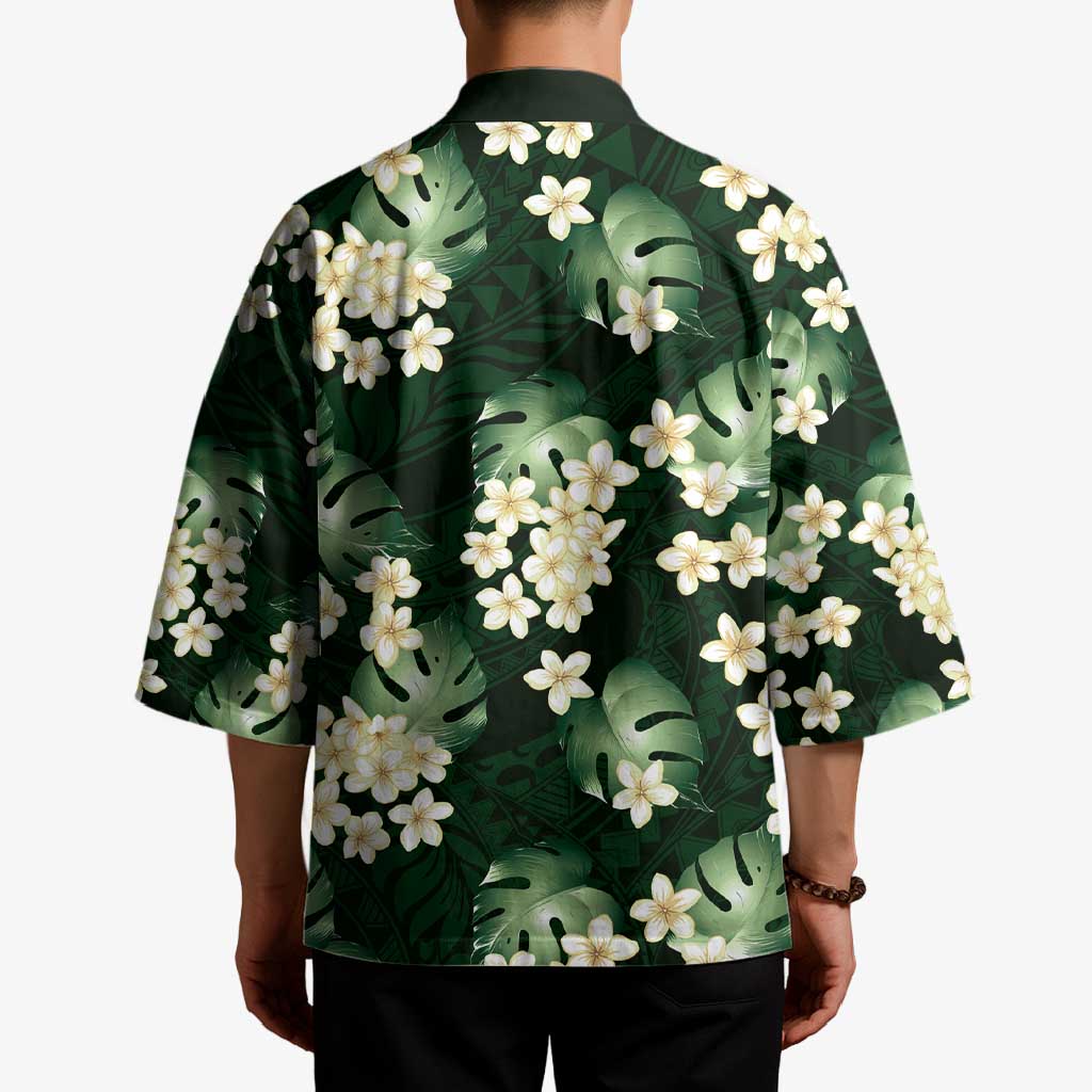 Green Tropical Hawaii Kimono Seamless Monstera Plumeria Hawaiian Pattern LT14 - Polynesian Pride