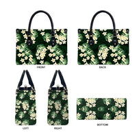 Green Tropical Hawaii Leather Bag Seamless Monstera Plumeria Hawaiian Pattern - Polynesian Pride