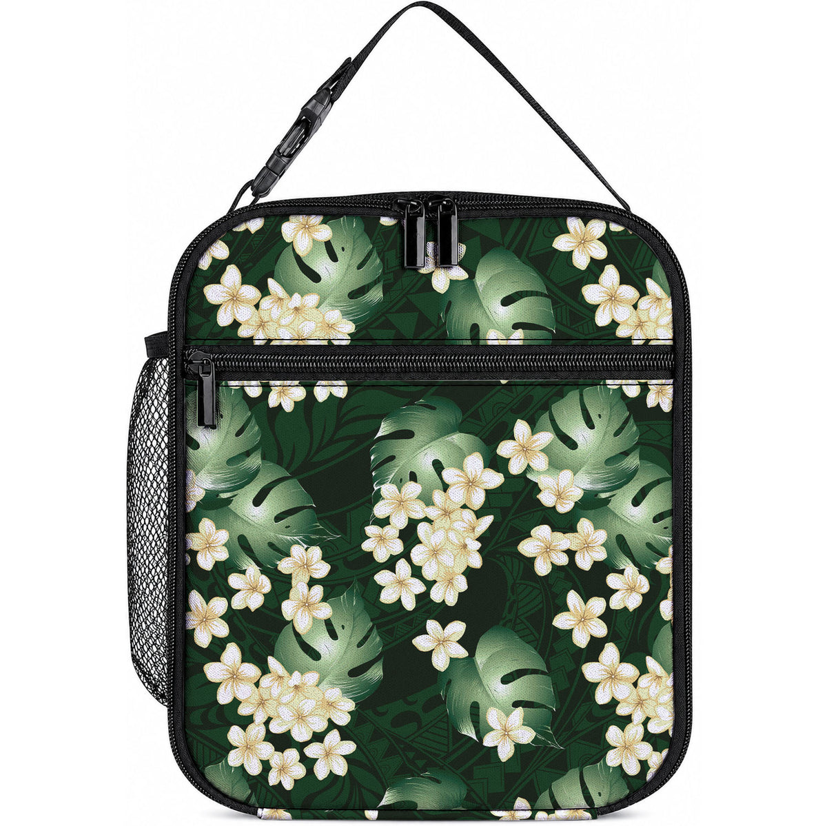 Green Tropical Hawaii Lunch Bag Seamless Monstera Plumeria Hawaiian Pattern