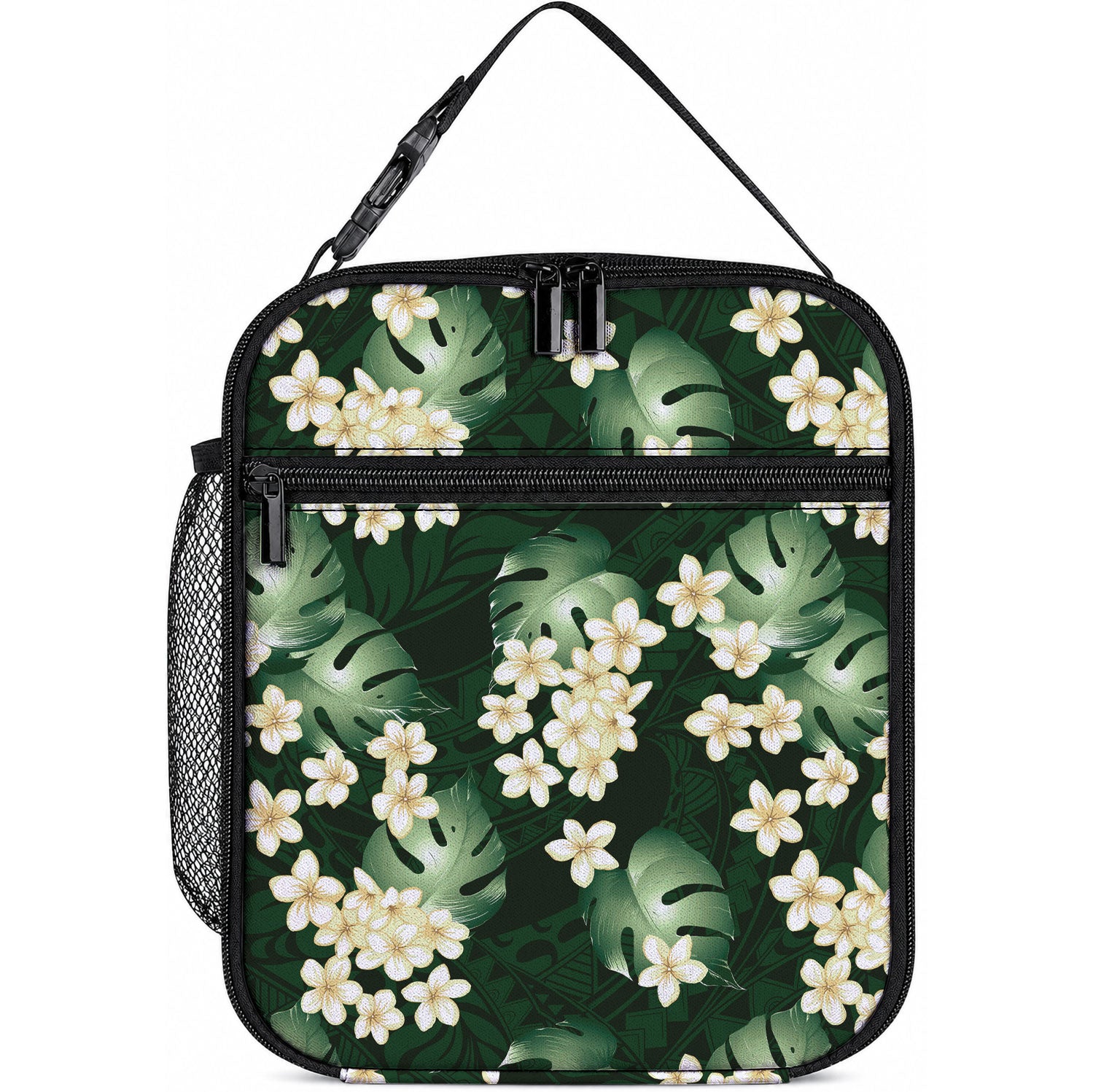 Green Tropical Hawaii Lunch Bag Seamless Monstera Plumeria Hawaiian Pattern