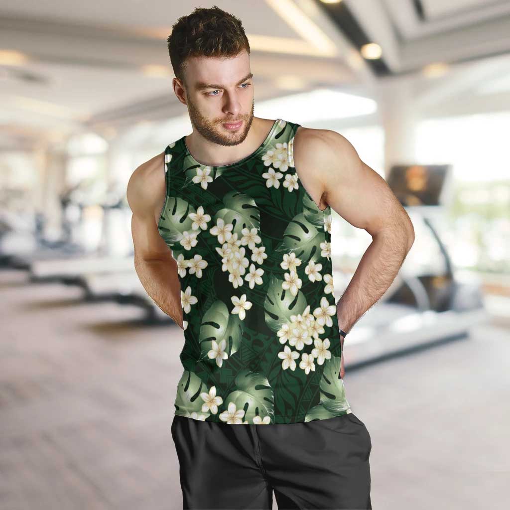 Green Tropical Hawaii Men Tank Top Seamless Monstera Plumeria Hawaiian Pattern - Polynesian Pride