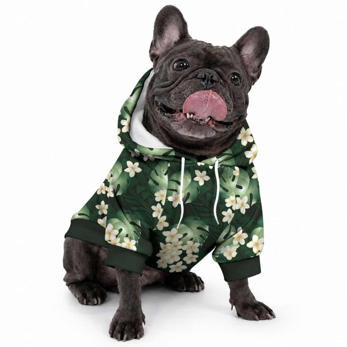 Green Tropical Hawaii Pet Hoodie Seamless Monstera Plumeria Hawaiian Pattern