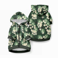 Green Tropical Hawaii Pet Hoodie Seamless Monstera Plumeria Hawaiian Pattern