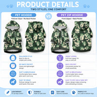 Green Tropical Hawaii Pet Hoodie Seamless Monstera Plumeria Hawaiian Pattern