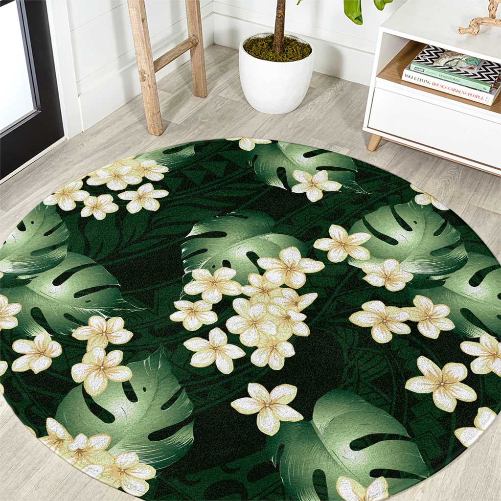 Green Tropical Hawaii Round Carpet Seamless Monstera Plumeria Hawaiian Pattern LT14 Green - Polynesian Pride