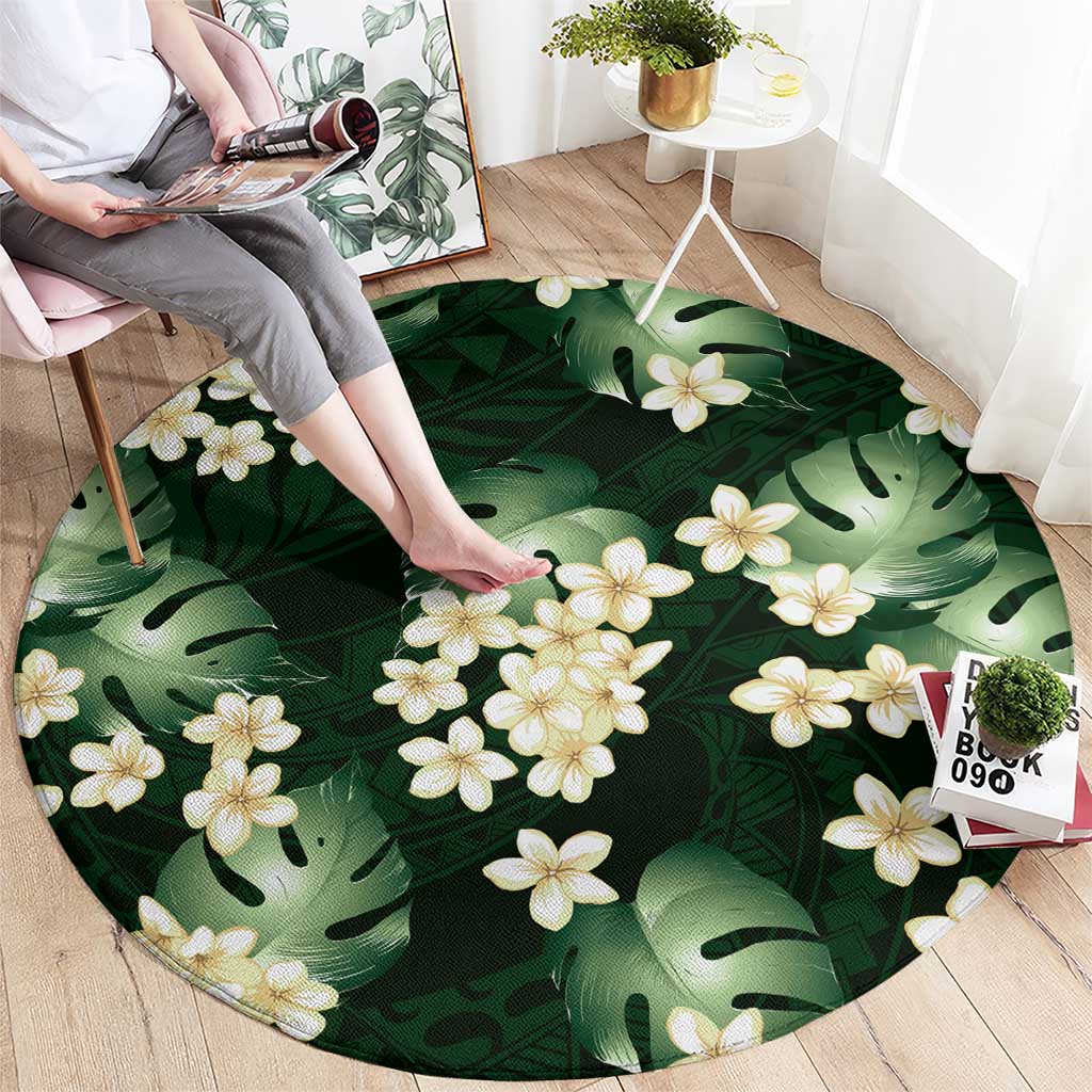 Green Tropical Hawaii Round Carpet Seamless Monstera Plumeria Hawaiian Pattern LT14 - Polynesian Pride